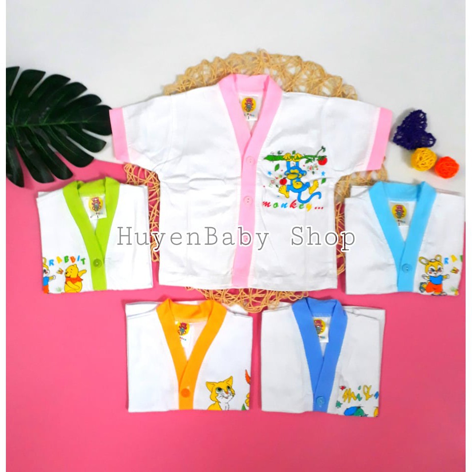 (Free ship) Bộ 5 áo sơ sinh tay ngắn màu trắng Hello Baby cho bé từ 3-11,3kg loại đẹp