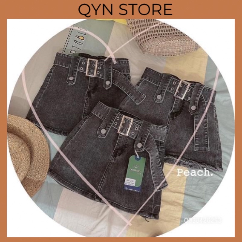 Chân váy jeans cạp cao kèm đai jeans cùg màu có quần trong 3 màu