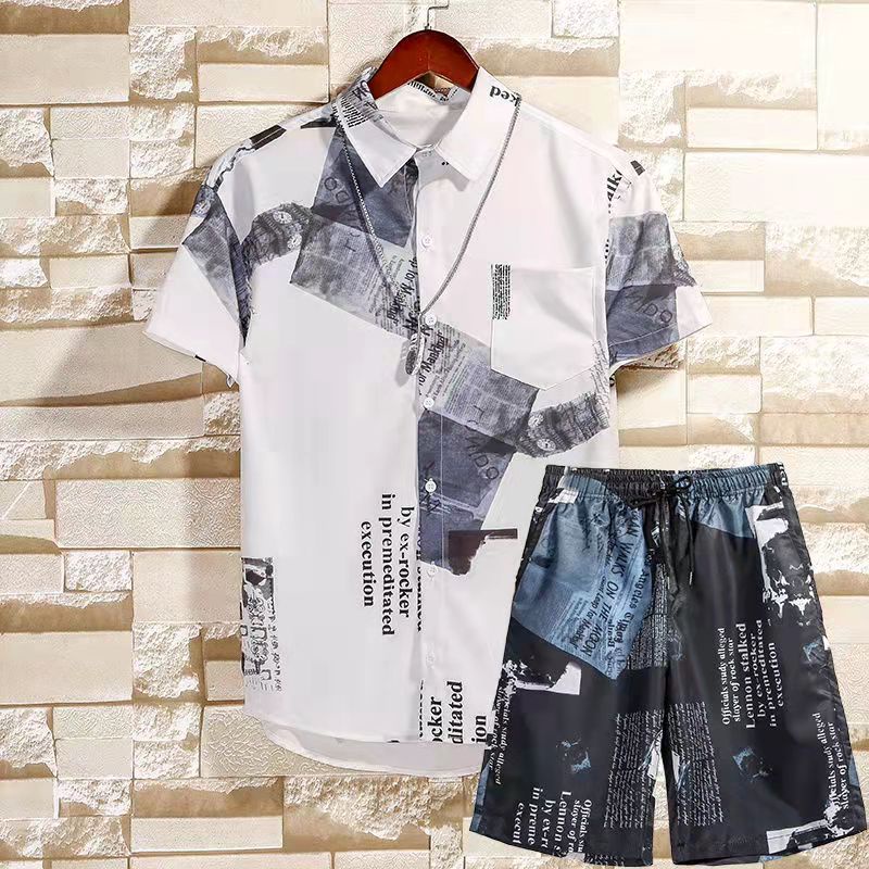 Bộ Áo Sơ Mi Ngắn Tay In Họa Tiết + Quần Short Dáng Rộng Thời Trang Mùa Hè Dành Cho Cặp Đôi / Size M-5XL