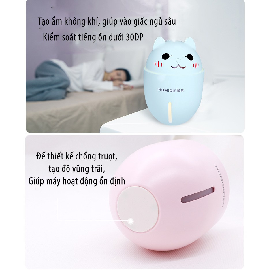 [XẢ KHO-Mua 1 Được 4 ] Máy Phun Sương, Tạo Ẩm, Khuếch Tán Tinh Dầu 3 Trong 1 Hình Mèo Cute, Tặng Kèm Đèn LED , Quạt Mini