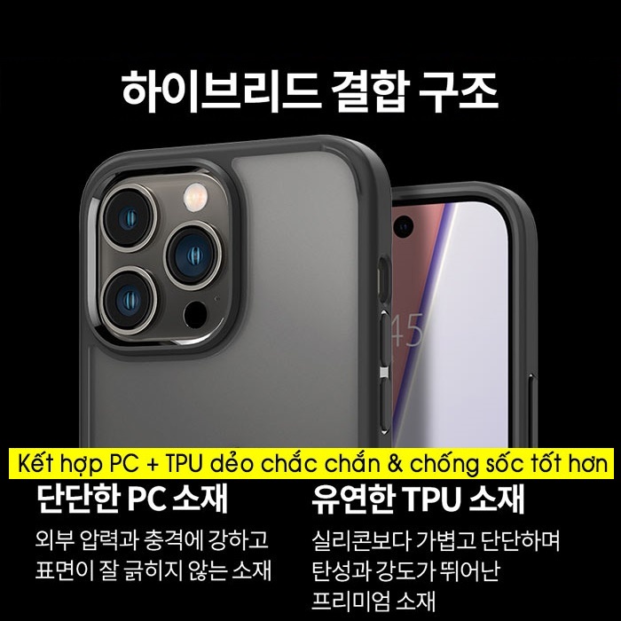 Ốp lưng IP 14 Pro Max / 14 Pro Spigen Ultra Hybrid Frost lưng nhám