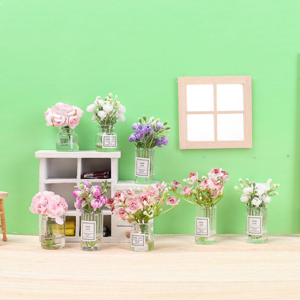 ORIENTLII Bình Hoa Thủy Tinh Màu Hồng Tỉ Lệ 1: 12 Trang Trí Nhà Búp Bê