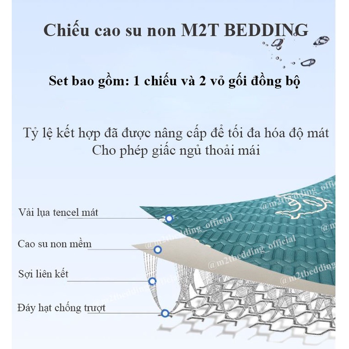 Chiếu điều hòa cao su non 5D M2T Bedding vải lụa Tencel mát cao su non Latex mềm mịn đủ kích thước m6/m8/2m2