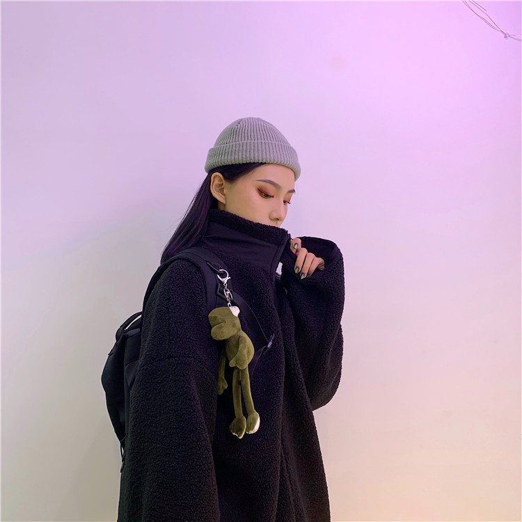 Áo Khoác Lông Cừu Dày Dáng Rộng Cổ Đứng Thời Trang Thu Đông | BigBuy360 - bigbuy360.vn