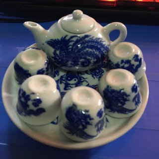 Bộ ấm chén ban thờ xanh bat tràng