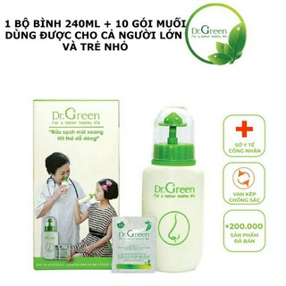 Bình rửa mũi Dr.Green và 10 gói muối biển nha đam