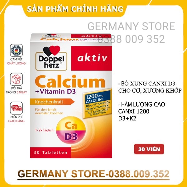 Viên uống bổ sung Canxi 1200mg D3 +K Calcium 1200 D3 Doppelherz Đức