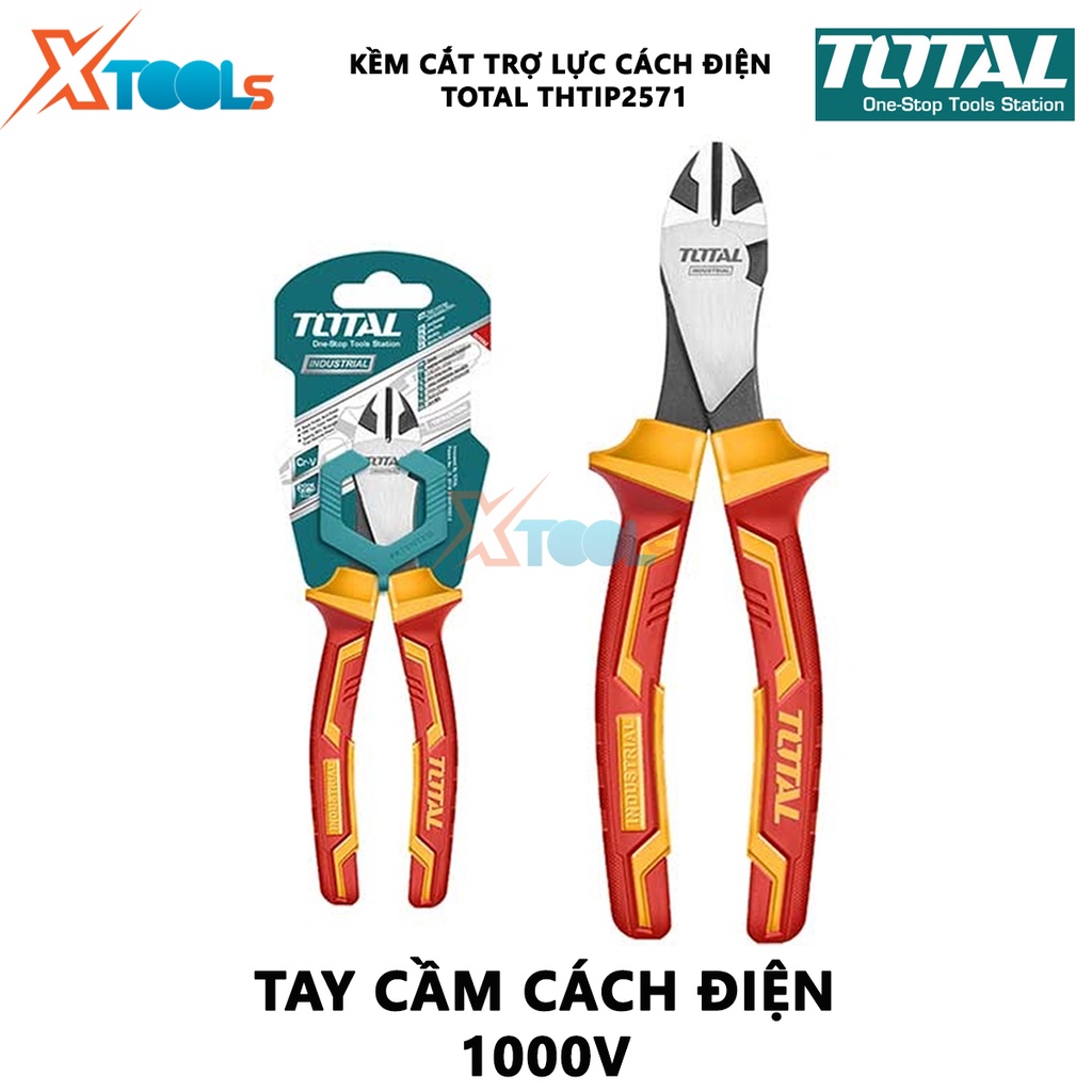 Kìm cắt cộng lực cách điện TOTAL THTIP2571 | kềm cắt trợ lực Kích thước 7inch/ 180mm | Đầu kềm được mạ đen và đánh bóng,