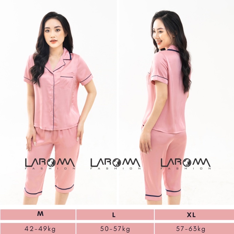 Bộ pijama nữ Laroma trơn lửng, mặc ở nhà chất lụa cao cấp