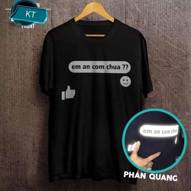 Áo thun phản quang EM ĂN CƠM CHƯA unisex tay lỡ đang thụng siêu đẹp