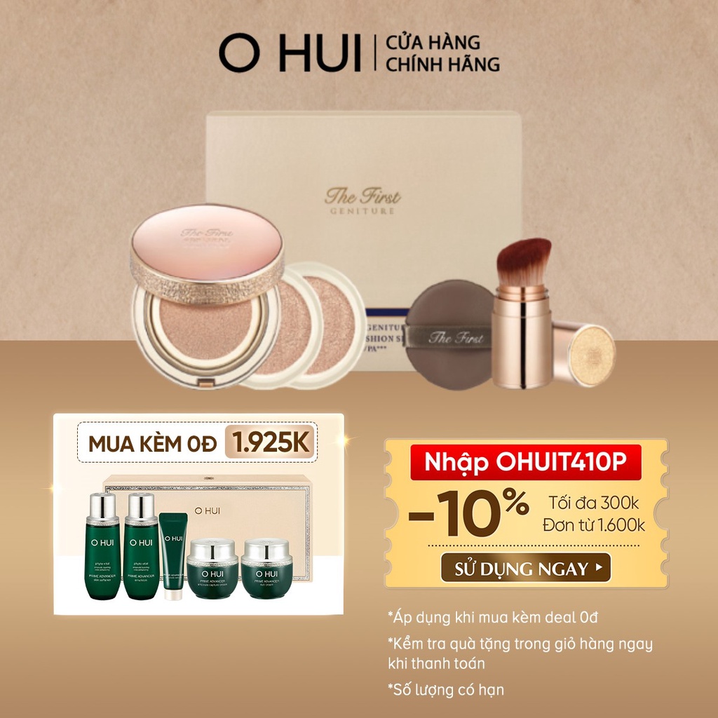 Bộ phấn nước tinh chất vàng 24k OHUI The First Ampoule Cover Cushion SPF50+ PA+++ (Màu 01 Sắc da sáng)