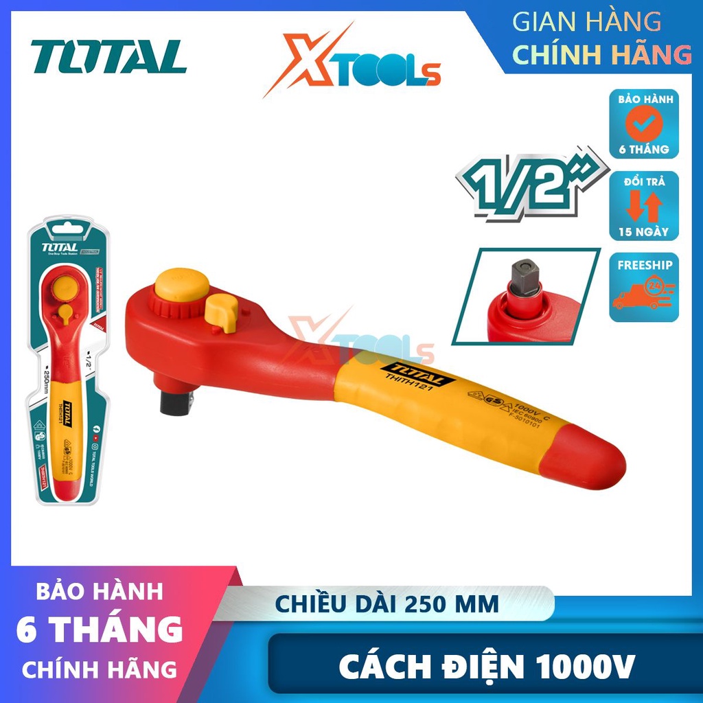 Tay vặn cách điện TOTAL THIRTH121 cách điện 1000V, đầu khẩu 1/2inch, chất liệu thép CR-V cứng chắc [CHÍNH HÃNG][XTOOLS]
