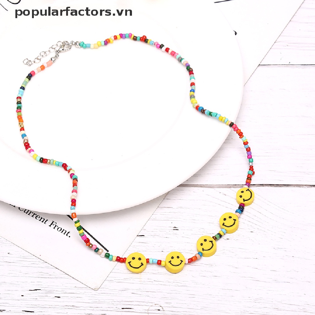 Vòng Cổ Choker Chuỗi Hạt Mặt Cười Nhiều Màu Phong Cách Boho Cho Nữ