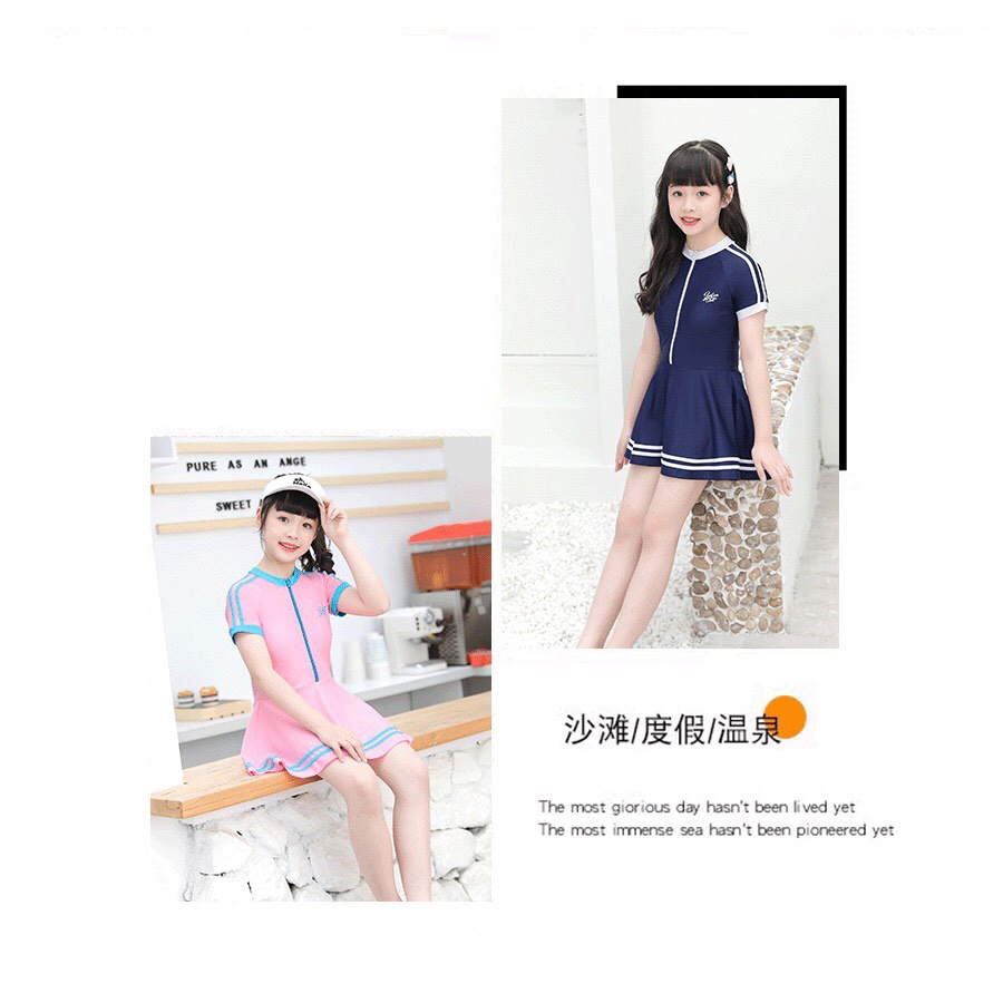 Bộ bơi liền thân dáng váy bé gái lớn size đại chất đẹp S40