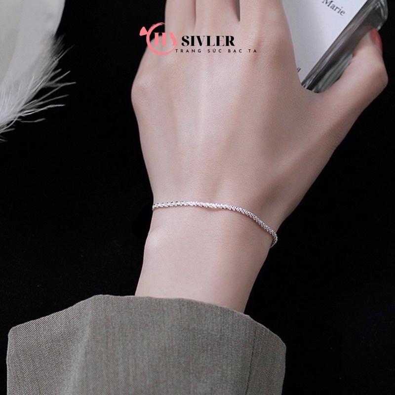 Lắc tay bạc nữ CHY SILVER dạng xù kim sa lấp lánh bạc thật