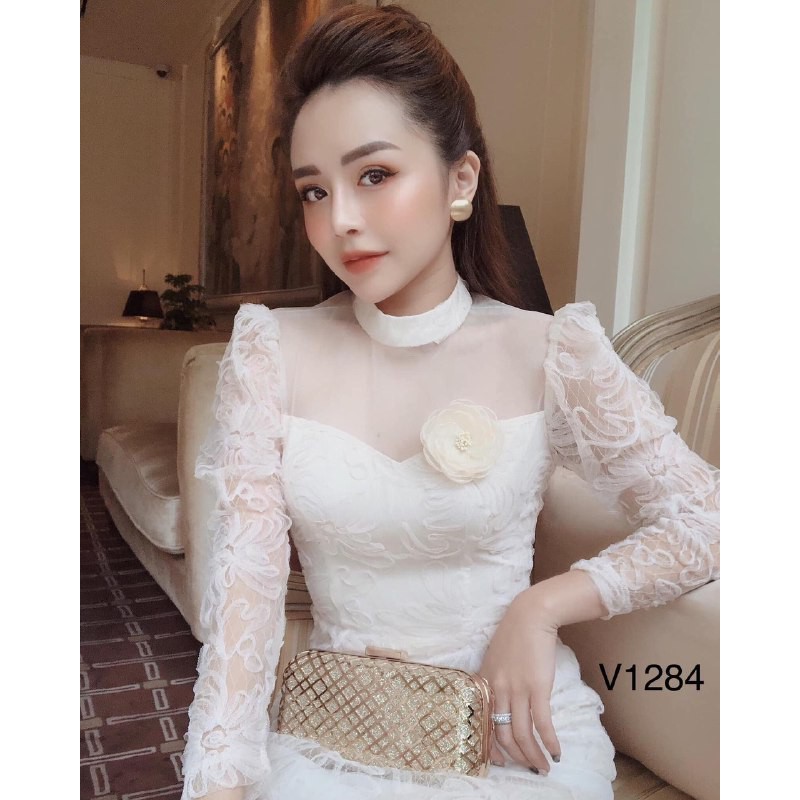 [ xả kho ] MiD Đầm umi phối ren thêu V1284 cao cấp Mie Design kèm ảnh thật