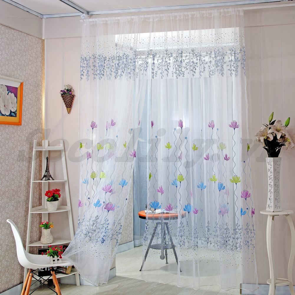 Rèm Cửa Trang Trí Nhà In Hoa Bằng Vải Tulle