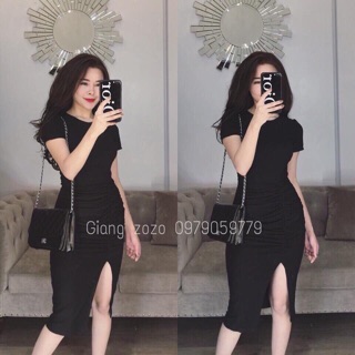 Váy body xẻ xếp chun