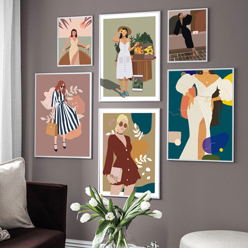 Tranh Vải Bạt Treo Tường In Hình Cô Gái Quyến Rũ Thời Trang Phong Cách Bắc Âu Trang Trí Nhà Cửa
