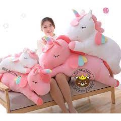 Gấu bông ôm ngủ ngựa pony kì lân 1 sừng unicom thú nhồi bông dễ thương (size 90cm-110cm-120cm)