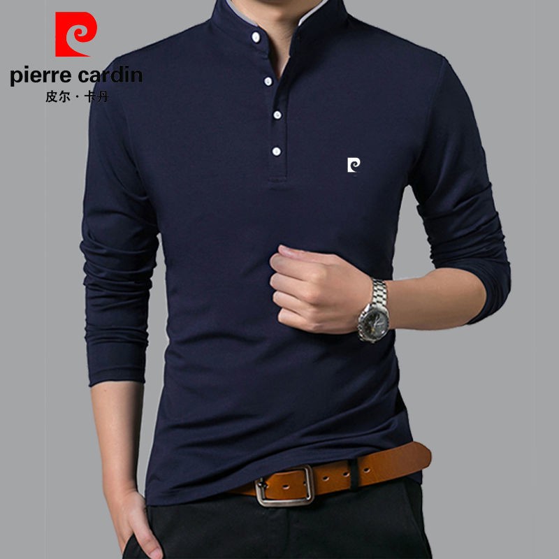 PIERRE CARDIN Áo Thun Nam Tay Dài Cổ Đứng Thời Trang Hàn Quốc