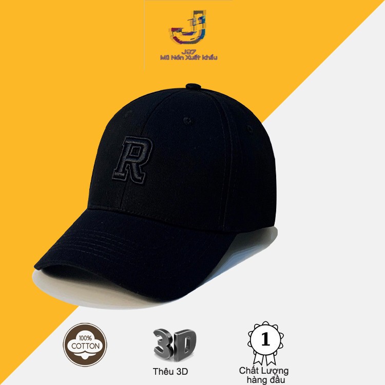 Nón lưỡi trai chữ R xuất khẩu J97 store màu đen logo thêu cực ôm đầu cá tinh full hộp