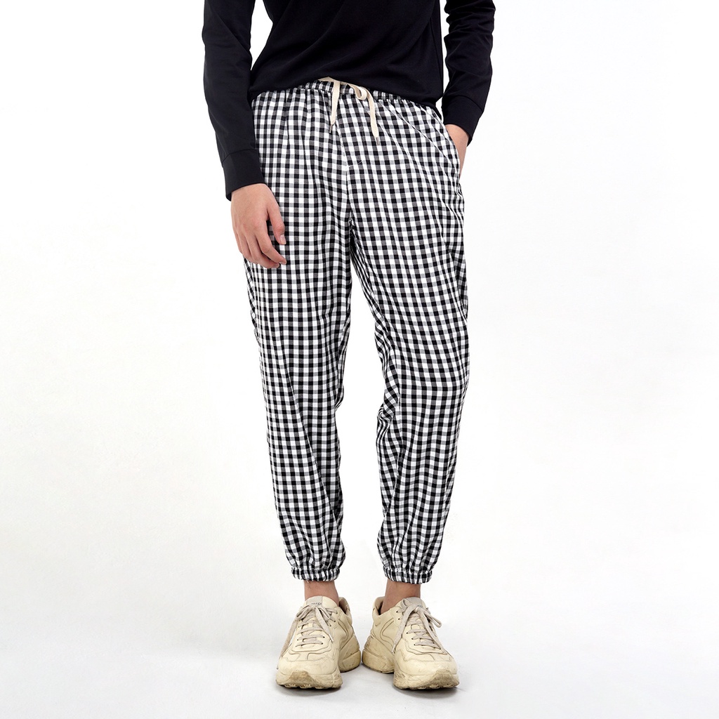 Quần dài nam SAYME quần mặc nhà ống rộng cạp chun kẻ caro MBTR0008