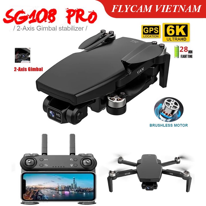 Flycam SG108 Pro GPS Máy Bay Camera 4K Chống Rung 2 Trục, Tầm Xa 1000M Bay 20 Phút, Động Cơ Không Chổi Than Mạnh Mẽ