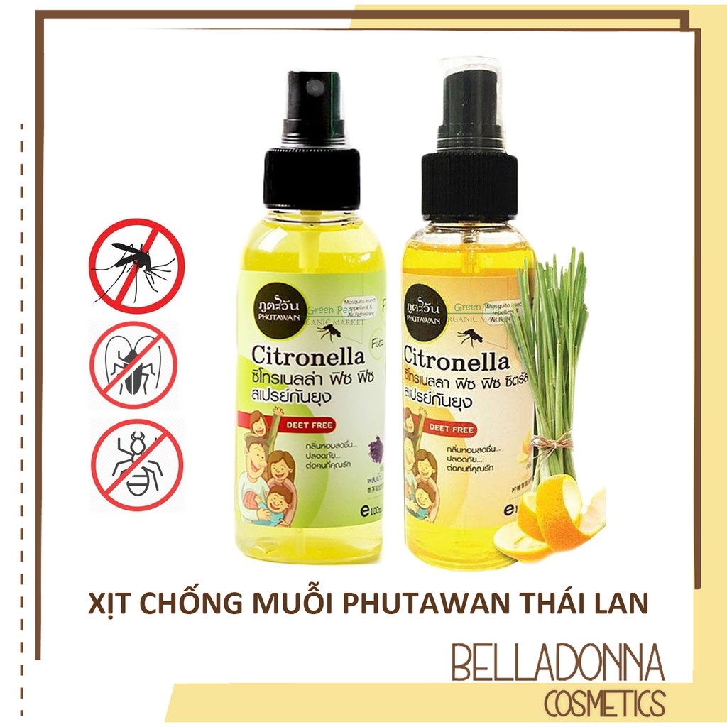 Xịt Chống Muỗi Phutawan Citronella Deet Free 100ml (2 Mùi)