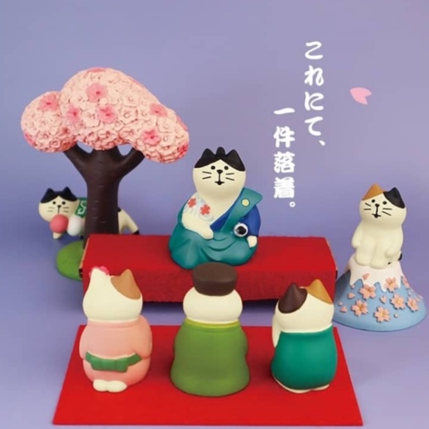 Mô Hình chú mèo Zakka Phong Cách Nhật Bản Serie1 Hoa Anh Đào Sakura