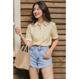 Áo sơ mi nữ Hoa cúc thêu ngắn tay