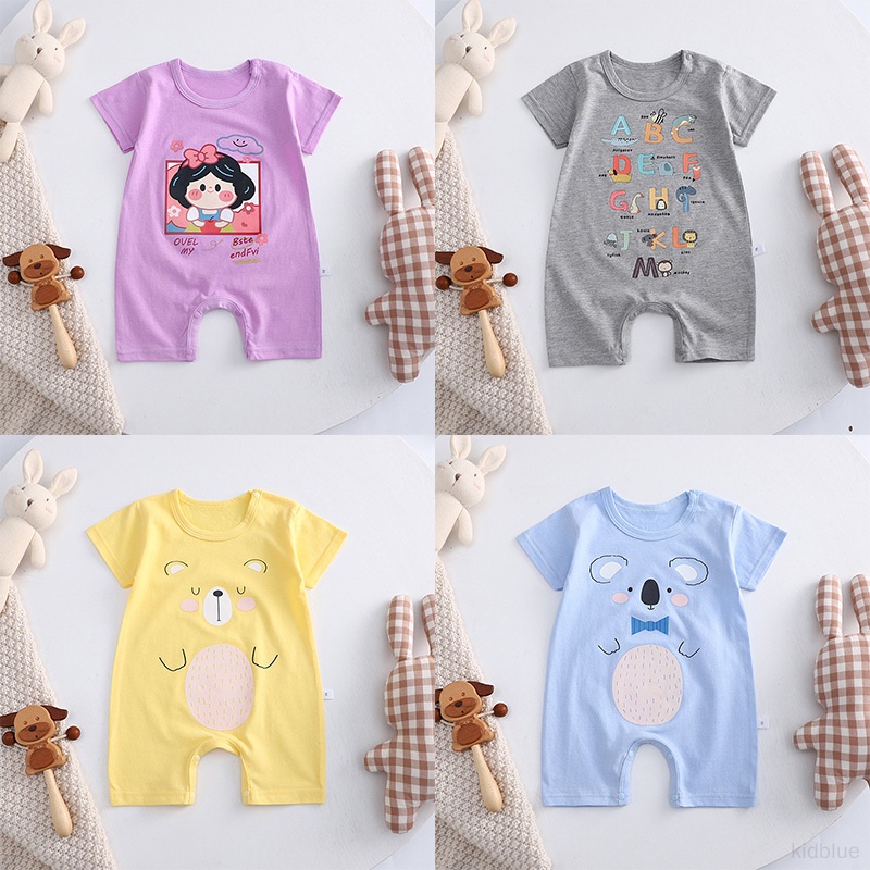 Bộ Áo Liền Quần Tay Ngắn Bằng Vải Cotton Màu Trơn Phong Cách Hàn Quốc Hàng Mới Dành Cho Bé Trai Bé Gái