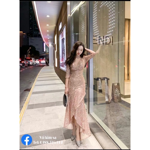 Vải kim sa co gian may dạ hội cao cấp