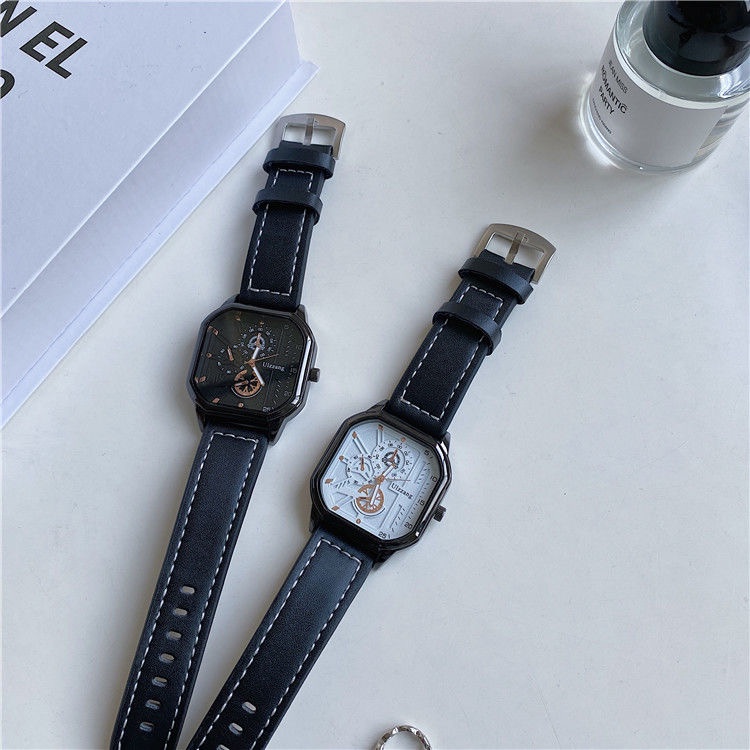 Đồng Hồ Đeo Tay Dây Da Màu Đen Thời Trang Thể Thao Cho Nam