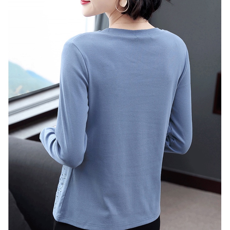 Áo Thun Tay Dài Dáng Rộng Thêu Họa Tiết Thời Trang Cho Nữ Trung Niên