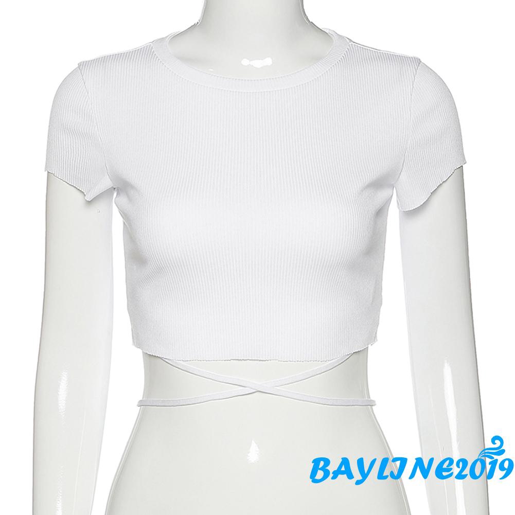 Áo Croptop Tay Ngắn Màu Trơn Quyến Rũ Cho Nữ