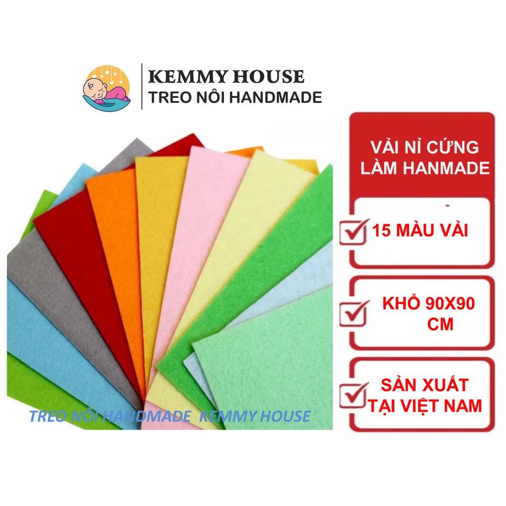 Vải nỉ, vải dạ CỨNG mầm non kích thước 90x90 cm  làm đồ handmade