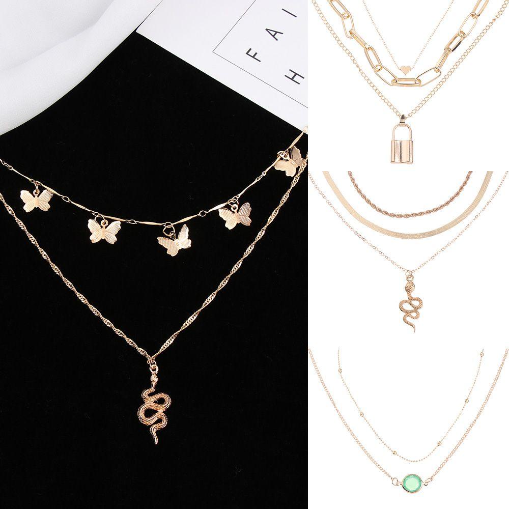 Vòng cổ Nhiều Lớp Mặt Hình Trái Tim Và Bướm