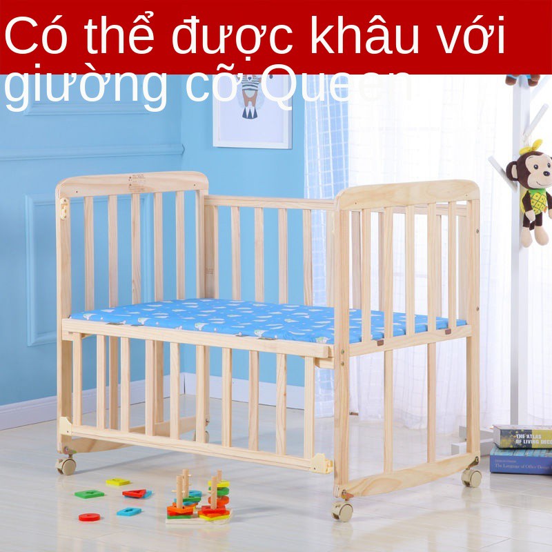 > nôi đa năng vững chắc gỗ không sơn bập bênh Giường khâu trò chơi bb trẻ em di động <