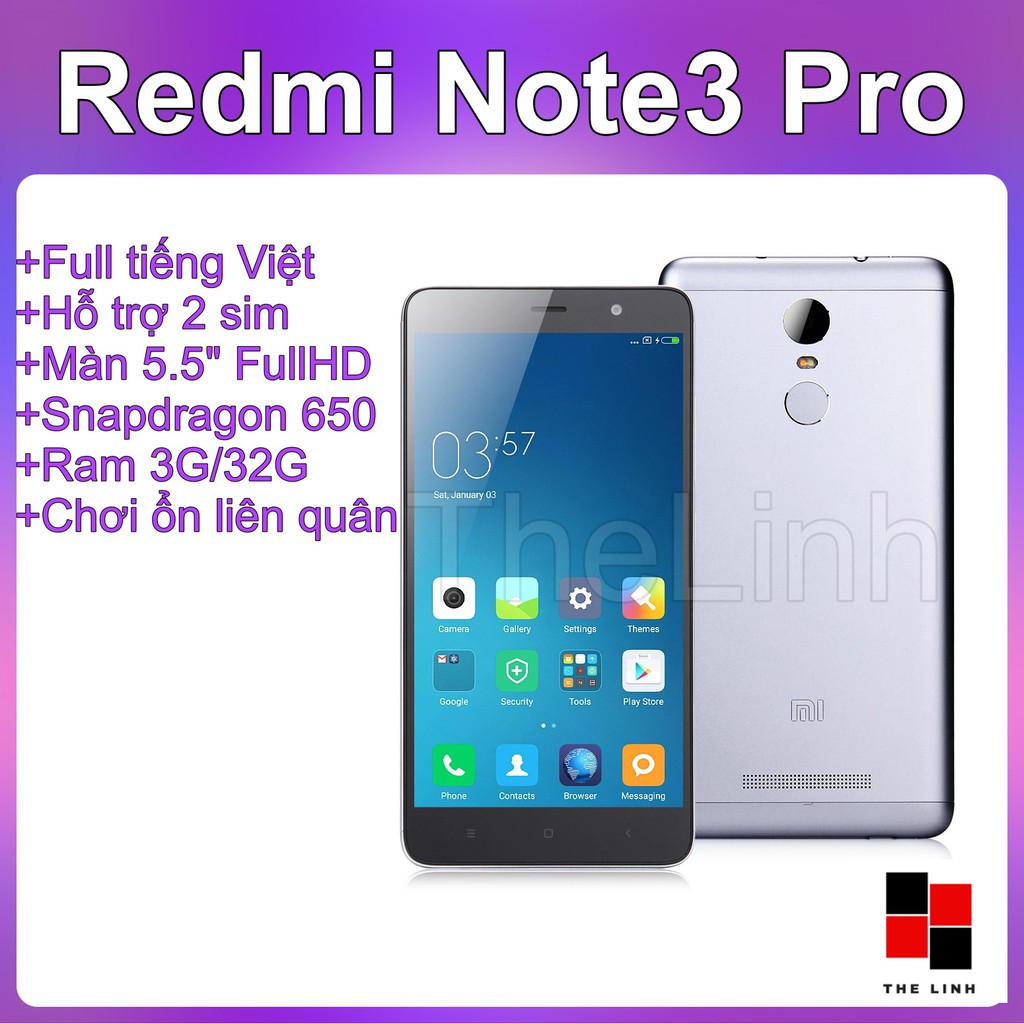 [Mã 2611DIENTU500K hoàn 7% đơn 300K] Điện thoại Xiaomi Redmi Note 3 Pro 2 Sim - Snap 650 Màn 5.5 inch