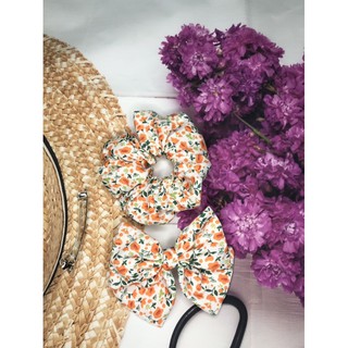 Kẹp nơ cột tóc vải Scrunchies hoa theo phong cách Vintage