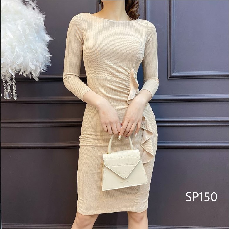 CRYS Đầm len tăm body quyến rũ, đầm công sở cổ thuyền sang trọng SP150 | BigBuy360 - bigbuy360.vn