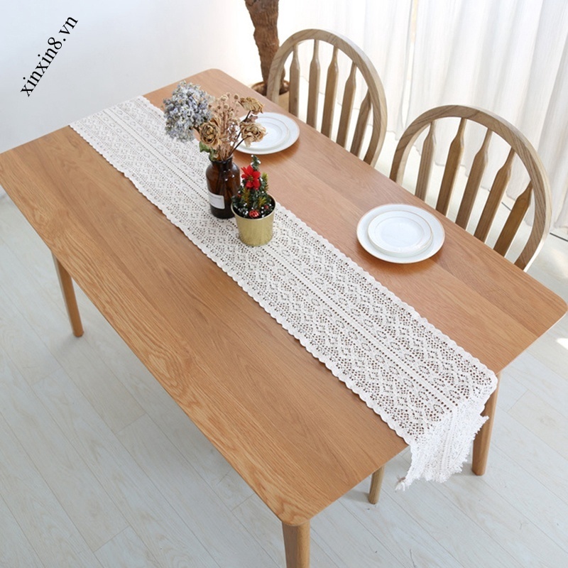 Khăn trải bài Runner bằng chất liệu cotton trang trí tua rua phong cách retro