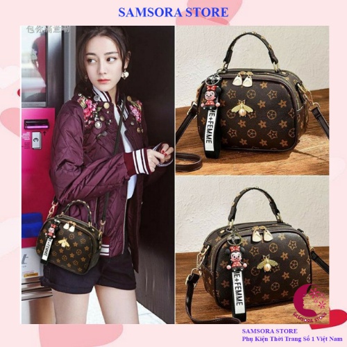 Túi xách nữ  hàng hiệu đeo chéo da trơn cao cấp họa tiết hoa cực xinh Samsora store TDC2193