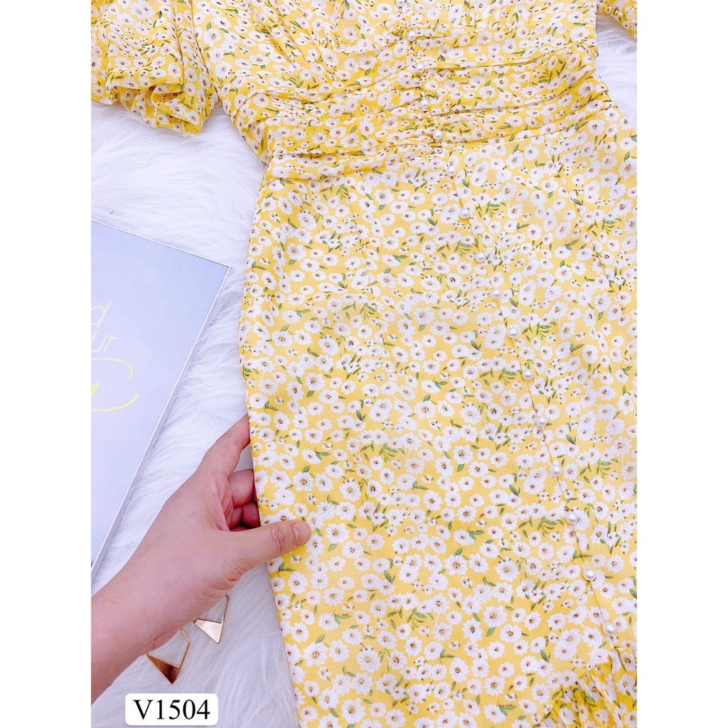 Váy vàng hoa cúc trắng tay bồng V1504 - QUEEN SHOP DOLCE VIVA COLLECTION ( ảnh mẫu và trải sàn do shop tự chụp)