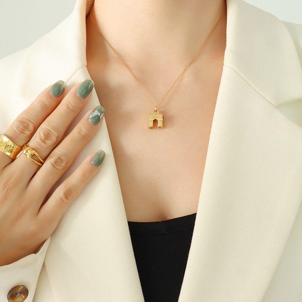 ANEMONE Vòng Cổ Mặt Vòm Phong Cách Retro Paris Arc de Triomphe Đơn Giản Dành Cho Nữ