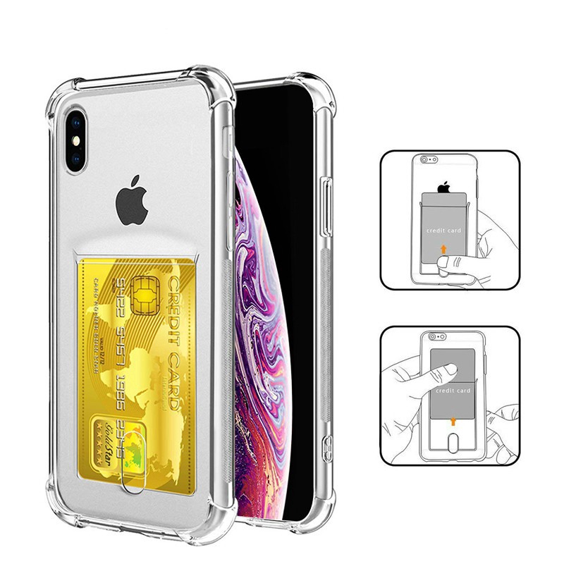 Ốp điện thoại mềm trong suốt có ngăn đựng thẻ tiện dụng cho IPHONE5 IPHONE 6/6S/6SP/7/8/7P/8P/X XS MAX