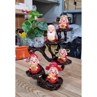 Bộ tượng Ngũ Phúc Lâm Môn 7cm kèm chậu lá sen và chân đế đứng