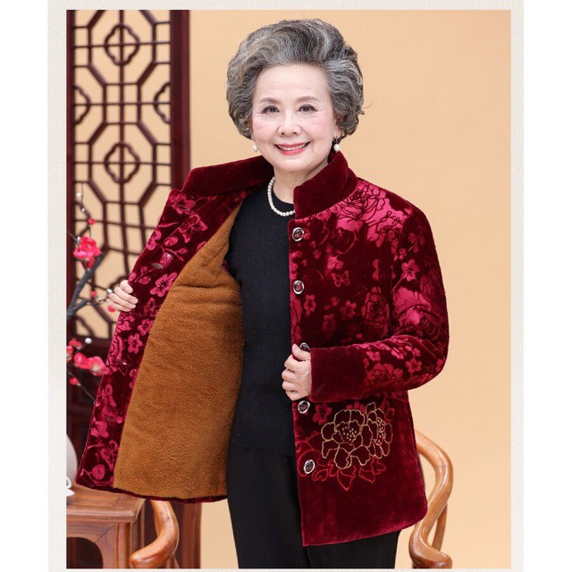 Áo ấm cao cấp cho bà, áo khoác nữ trung niên nhung (2 mầu có sẵn)