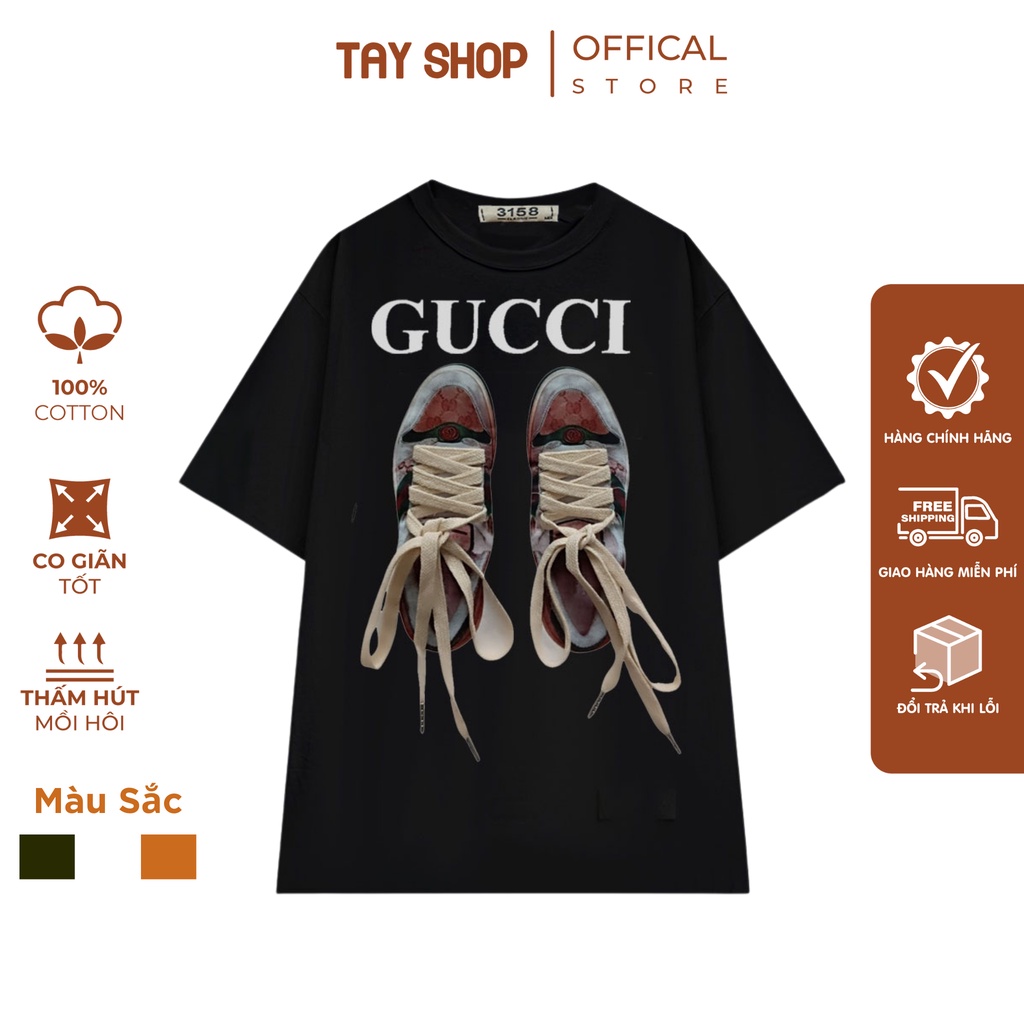 Áo phông nữ họa tiết đôi giày buộc dây thật, Áo thun Gucci Unisex chất cotton mịn thấm hút mồ hôi TTS13 | BigBuy360 - bigbuy360.vn